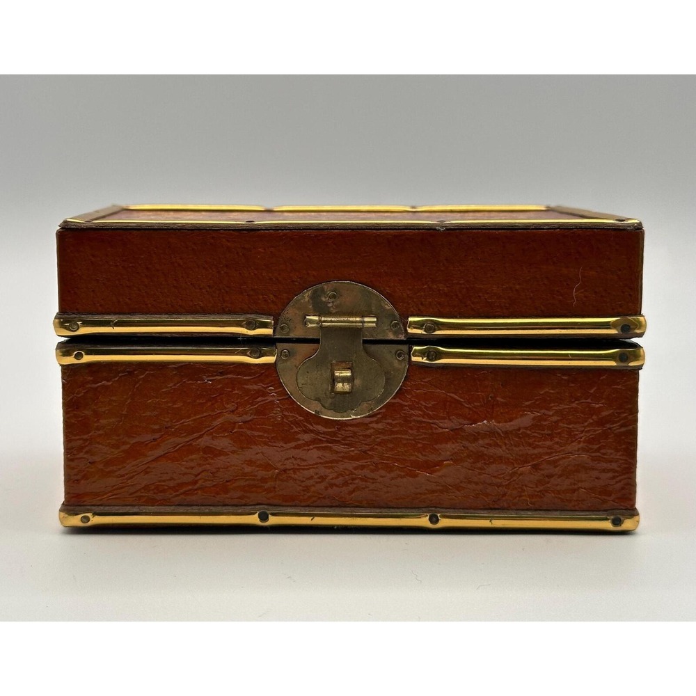 Vintage Bombay Co. Hinged Wood Brass Trinket Box - Antique Style